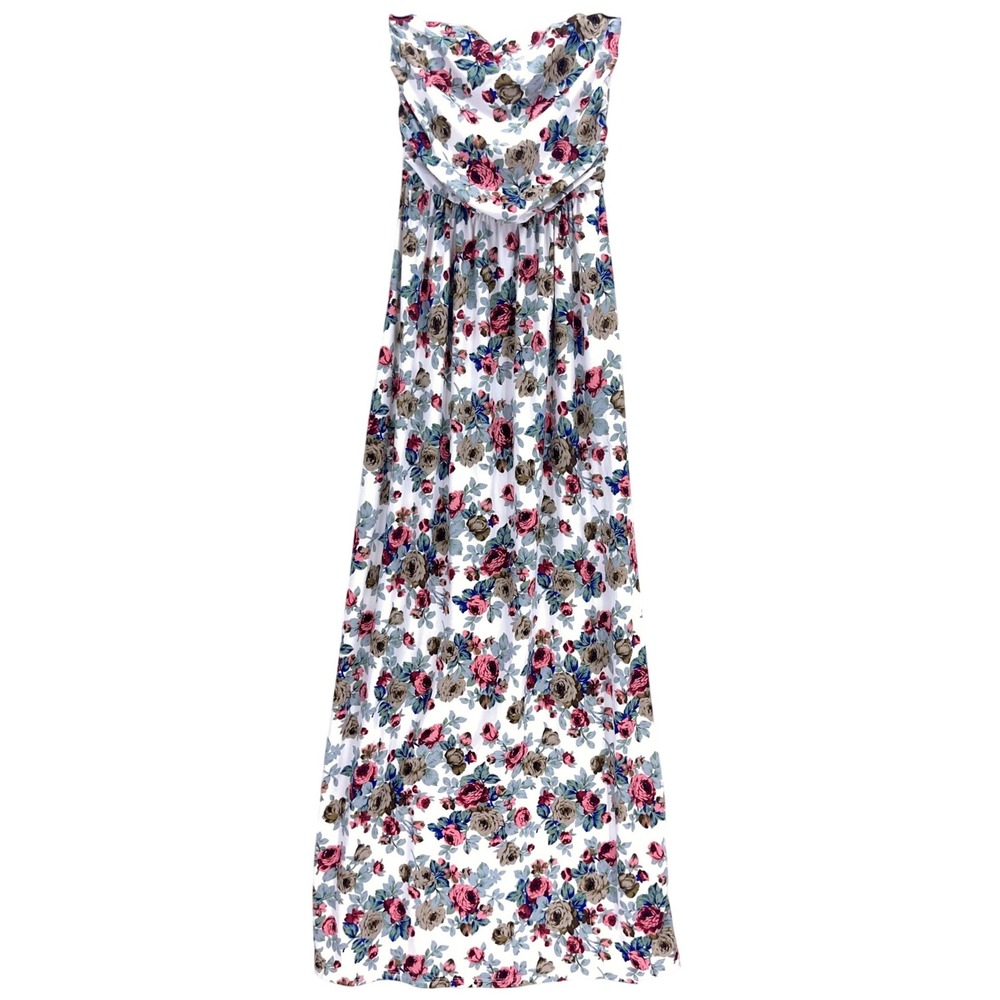 Vibe Sportswear White Floral Strapless Cowl Neck Maxi Dress Size M UKD 7578